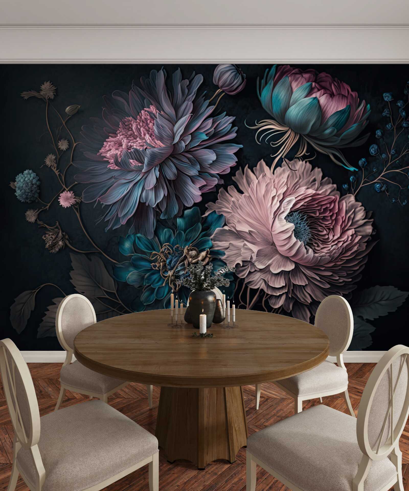 Fototapet flori tropicale care înfloresc pe un fundal întunecat