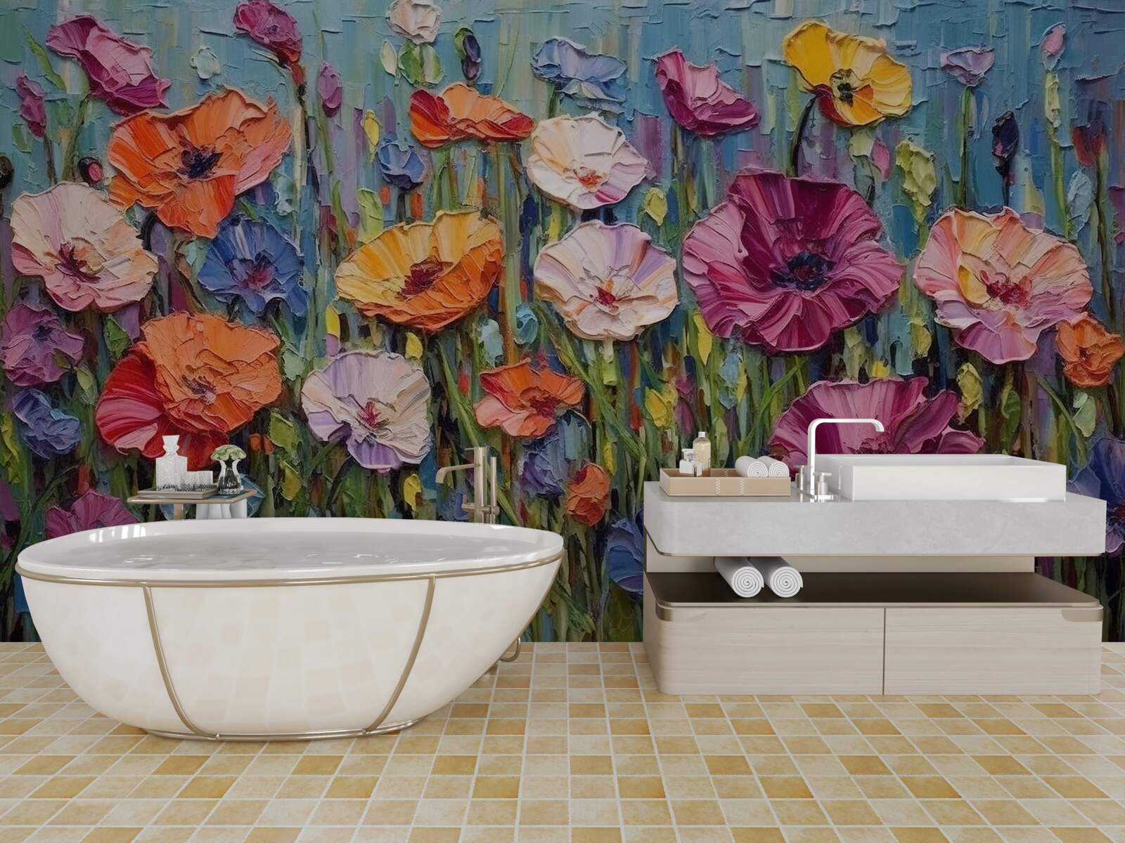 Fototapet flori de vară în câmp sub cer