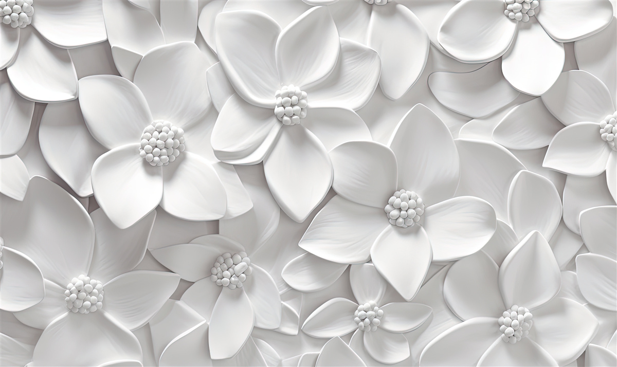 Fototapet flori albe combinate în basorelief