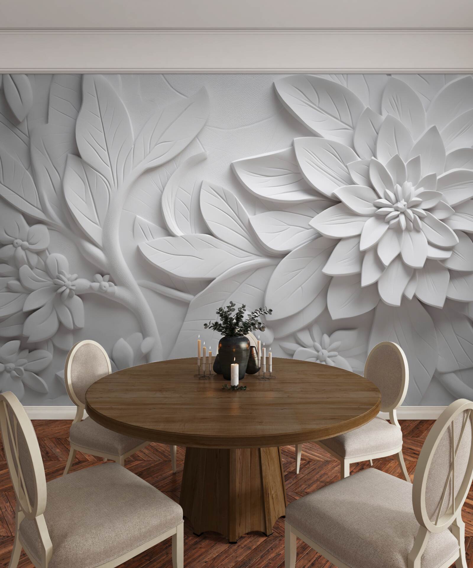 Fototapet flori albe texturate