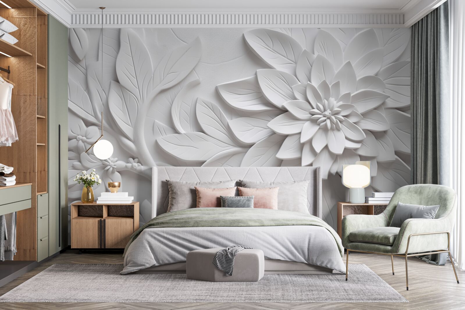 Fototapet flori albe texturate