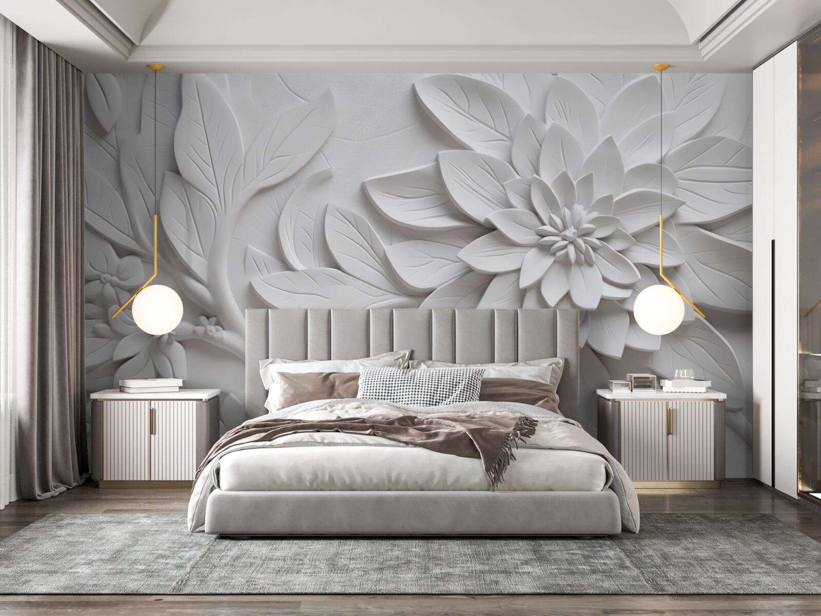 Fototapet flori albe texturate