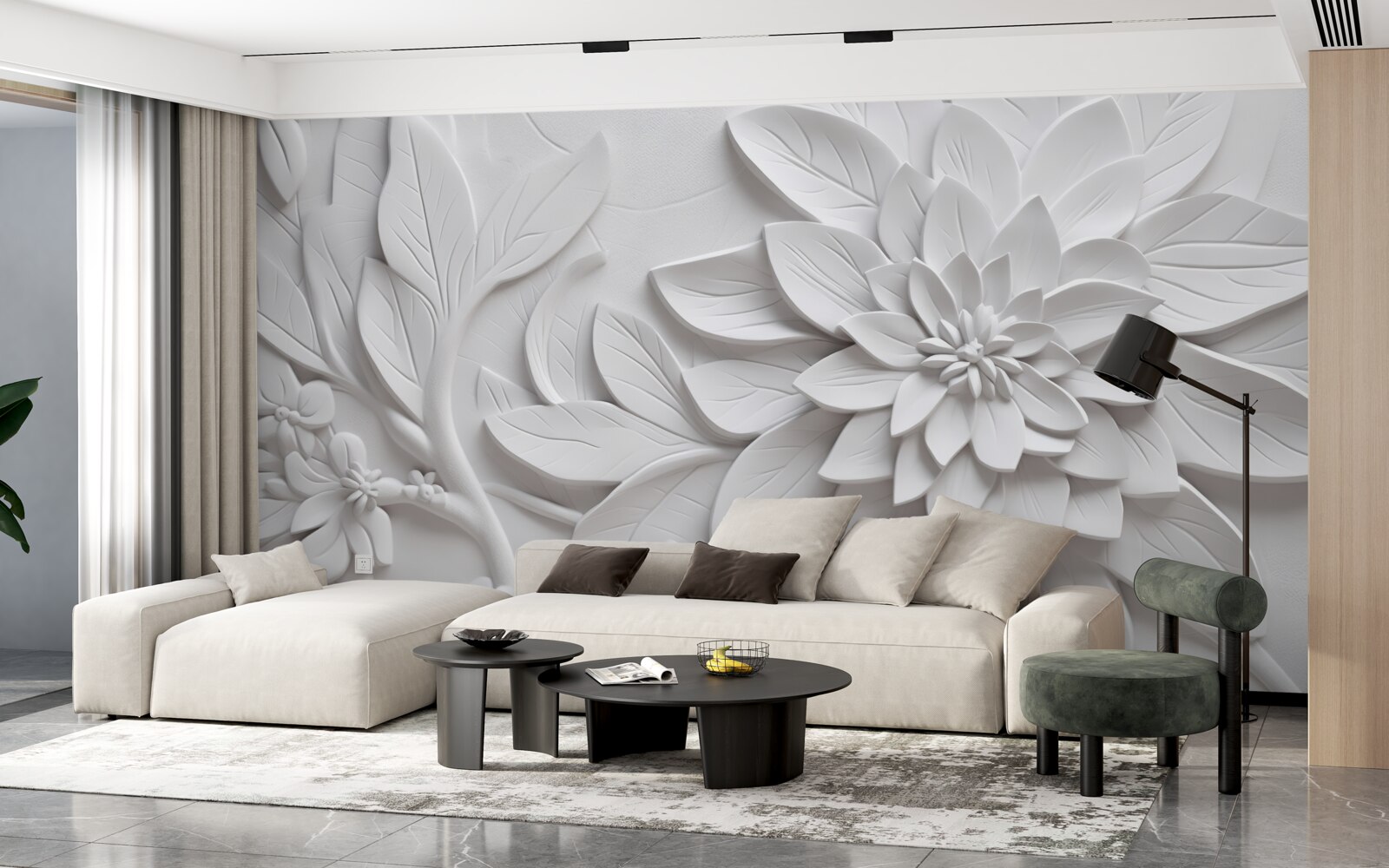 Fototapet flori albe texturate