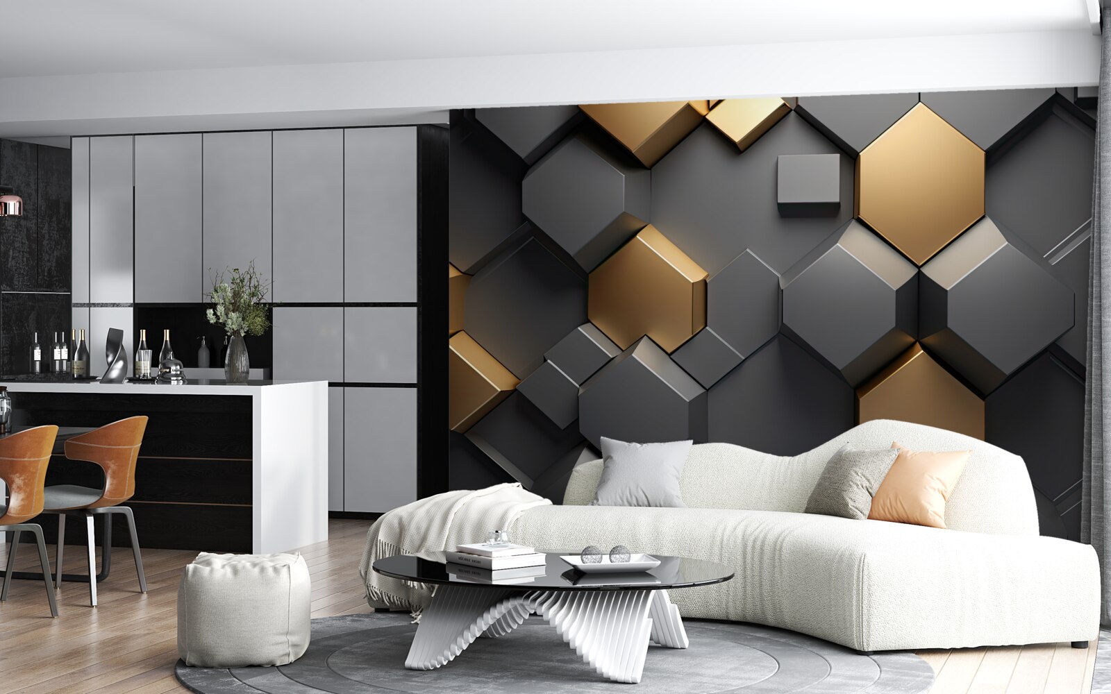 Fototapet forme geometrice în negru și auriu