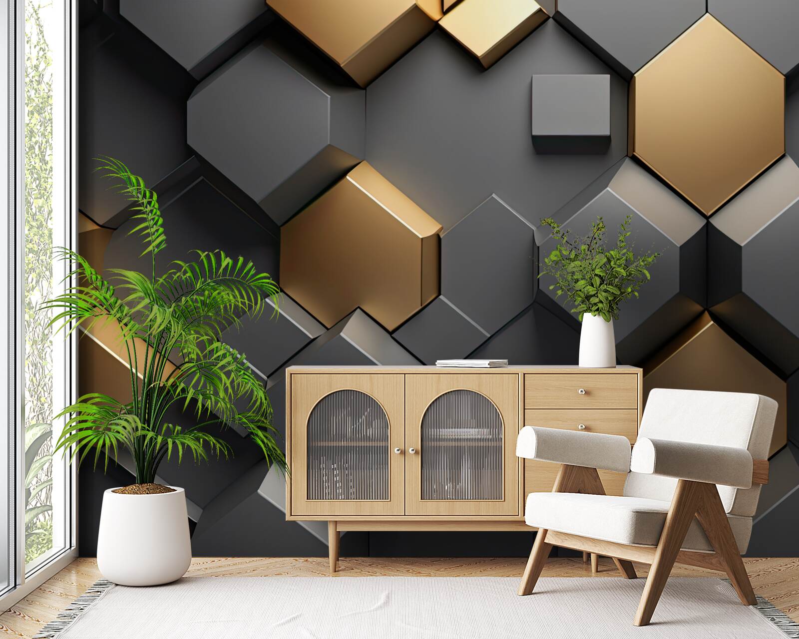 Fototapet forme geometrice în negru și auriu