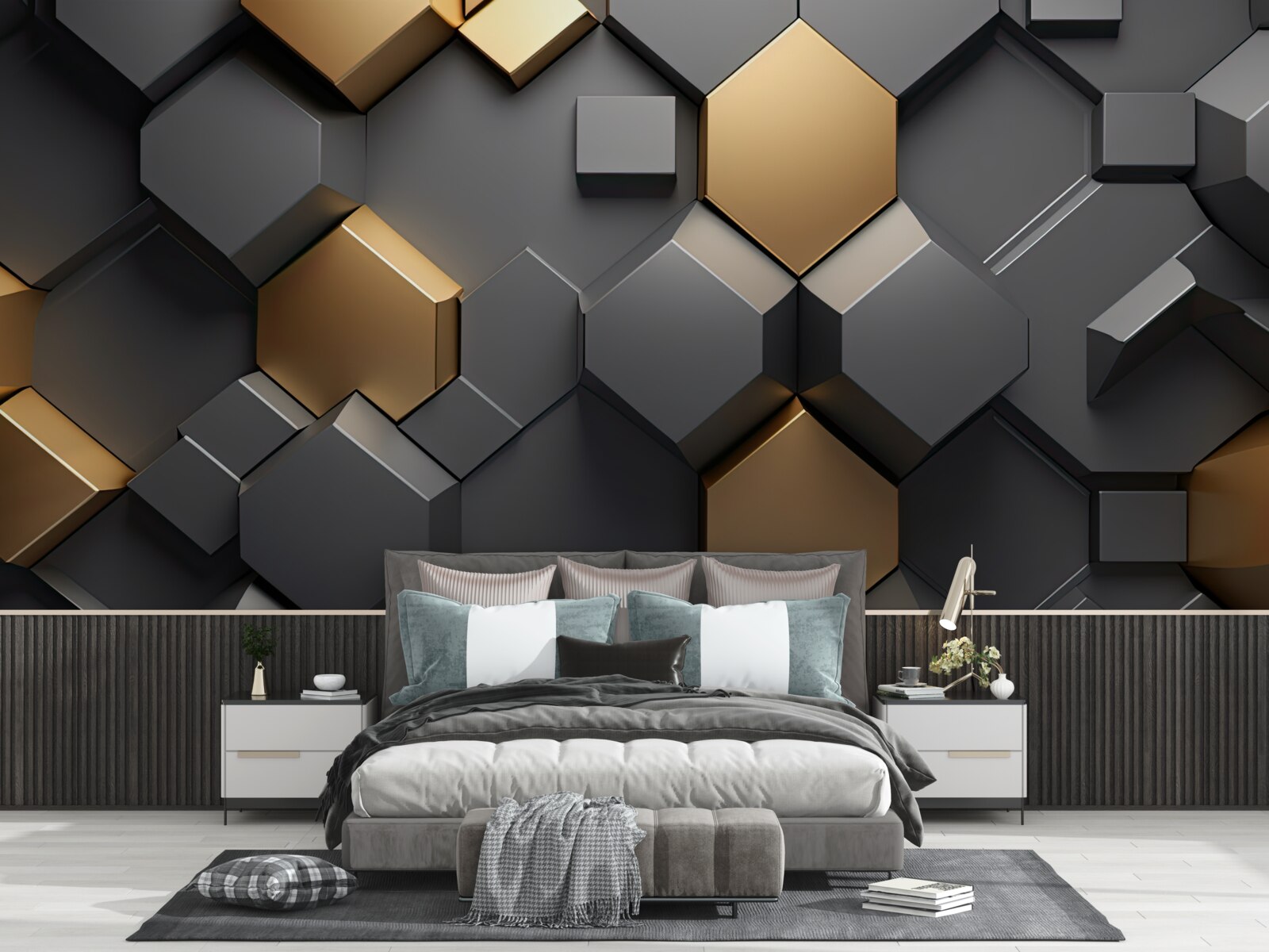 Fototapet forme geometrice în negru și auriu