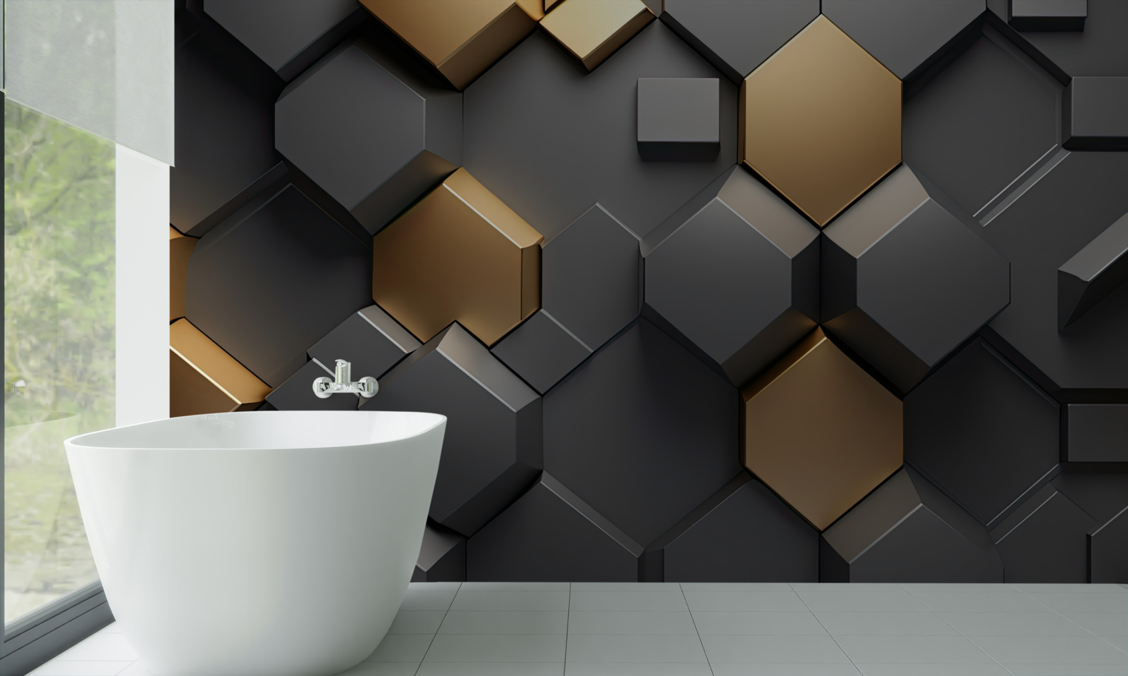 Fototapet forme geometrice în negru și auriu