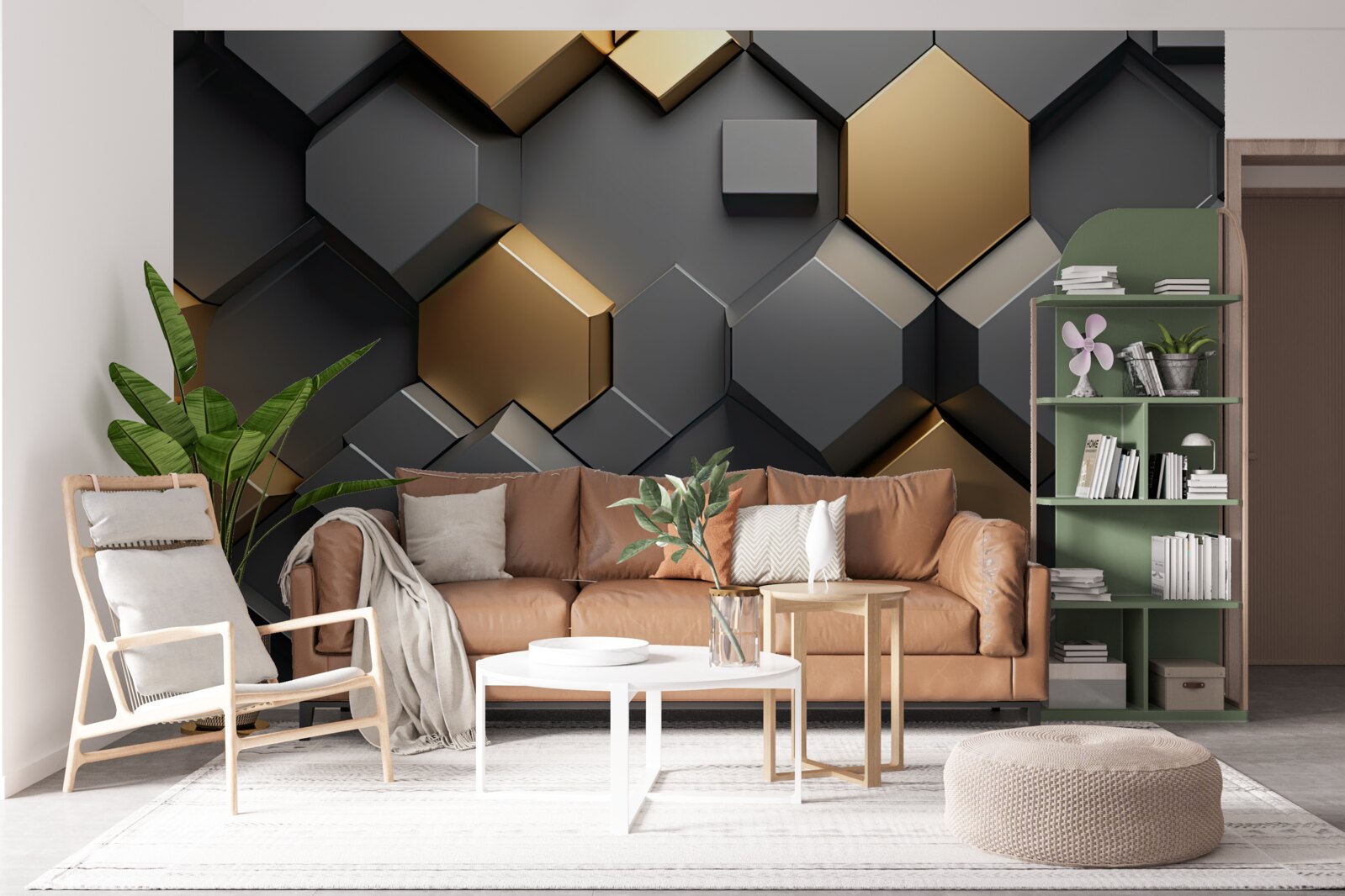 Fototapet forme geometrice în negru și auriu