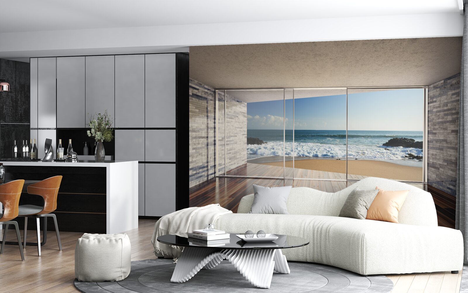 Fototapet ferestrele panoramice oferă vederi superbe la mare