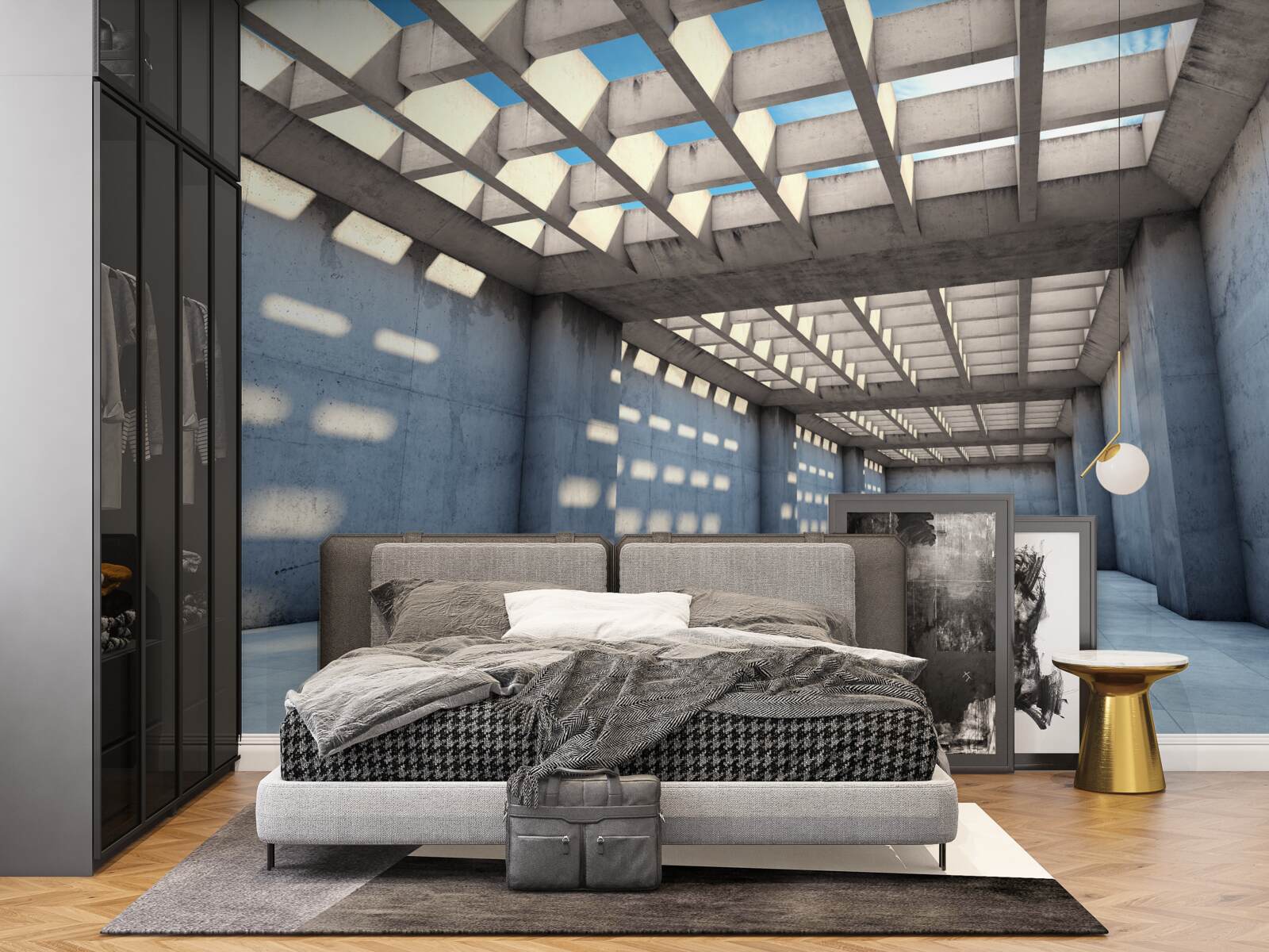 Fototapet hol inundat de lumină cu tavan din lemn transparent