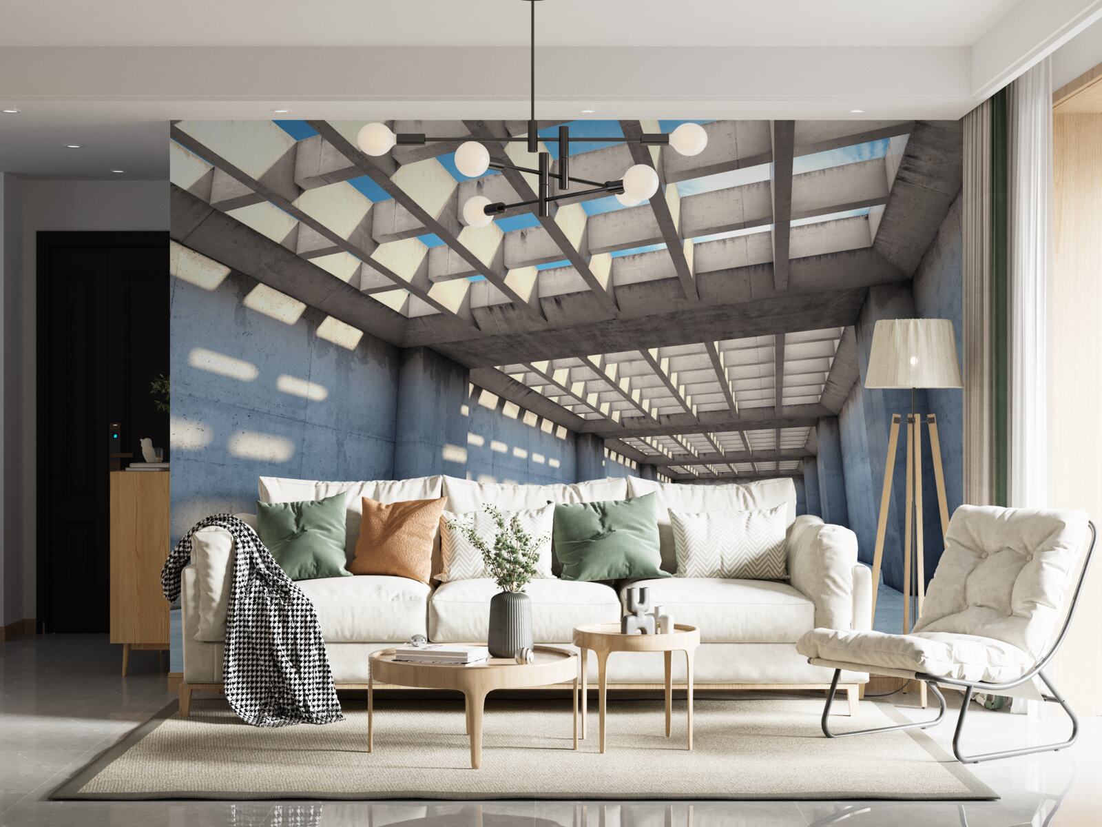 Fototapet hol inundat de lumină cu tavan din lemn transparent