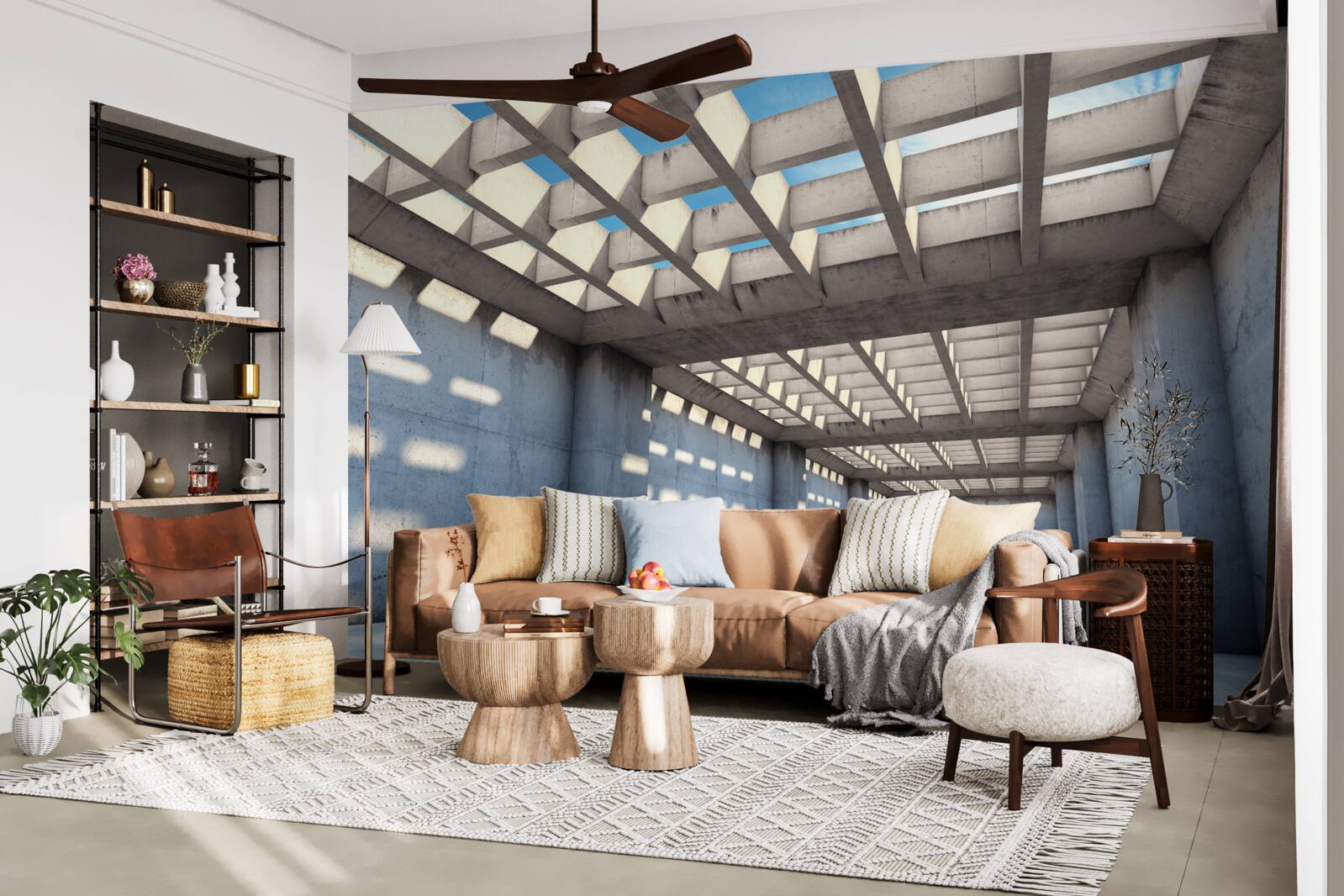 Fototapet hol inundat de lumină cu tavan din lemn transparent