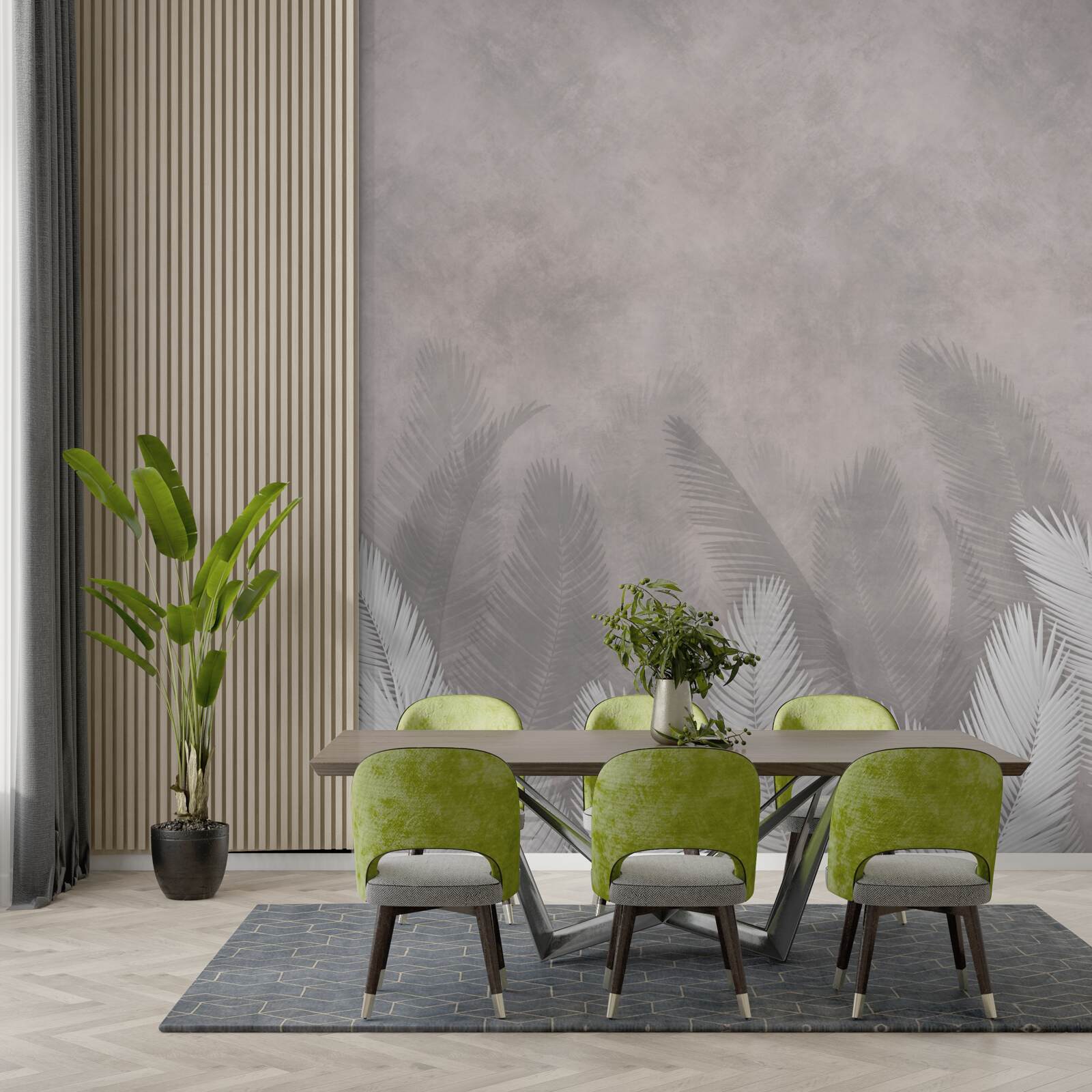 Fototapet pădurea cețoasă este luminată de frunzele strălucitoare ale ferigilor