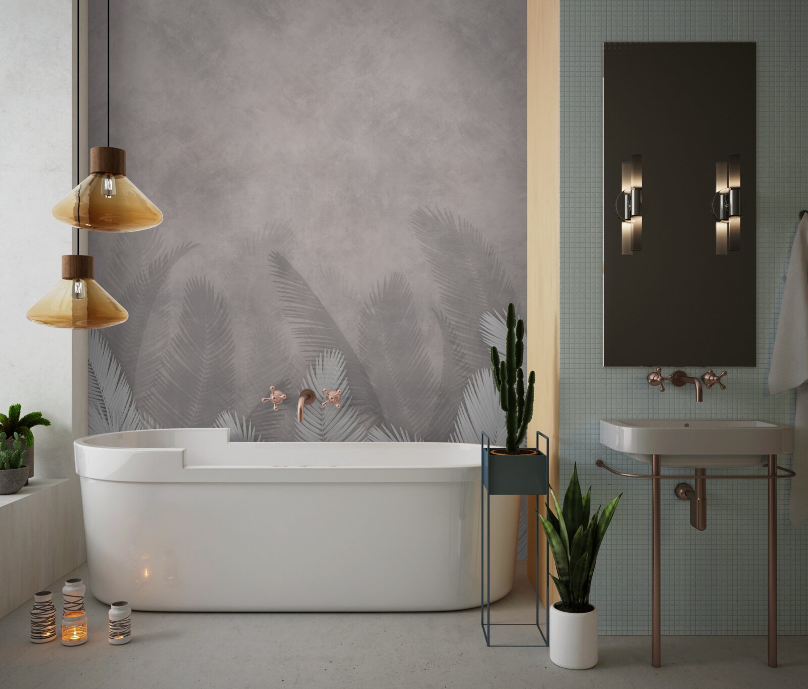 Fototapet pădurea cețoasă este luminată de frunzele strălucitoare ale ferigilor