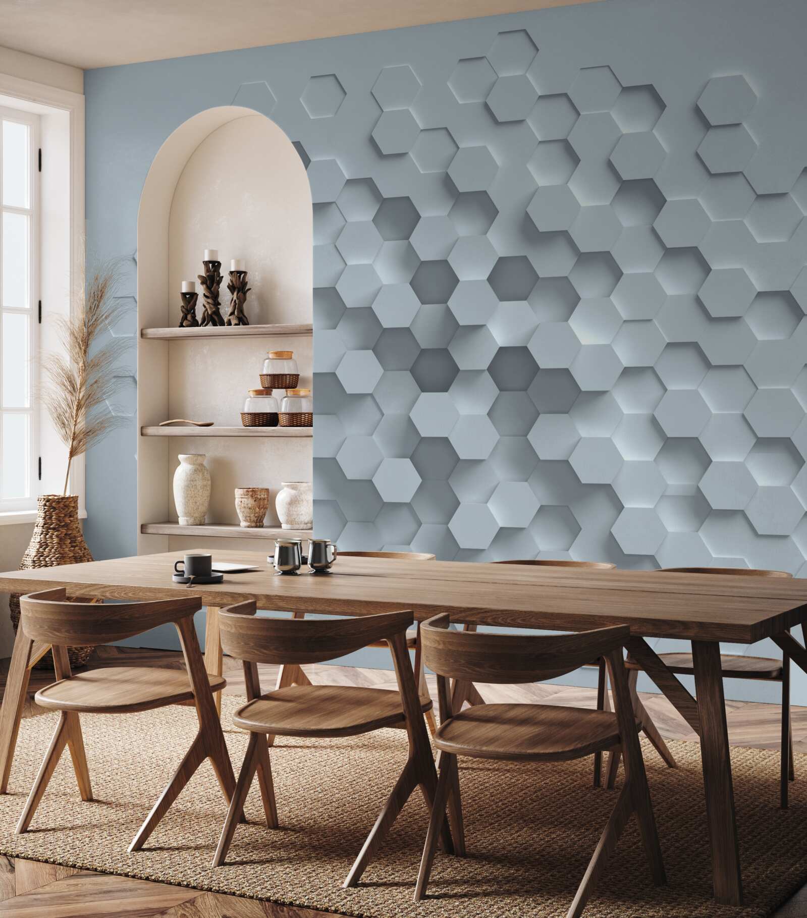 Fototapet formațiuni în formă de fagure de miere formate din mai multe hexagoane