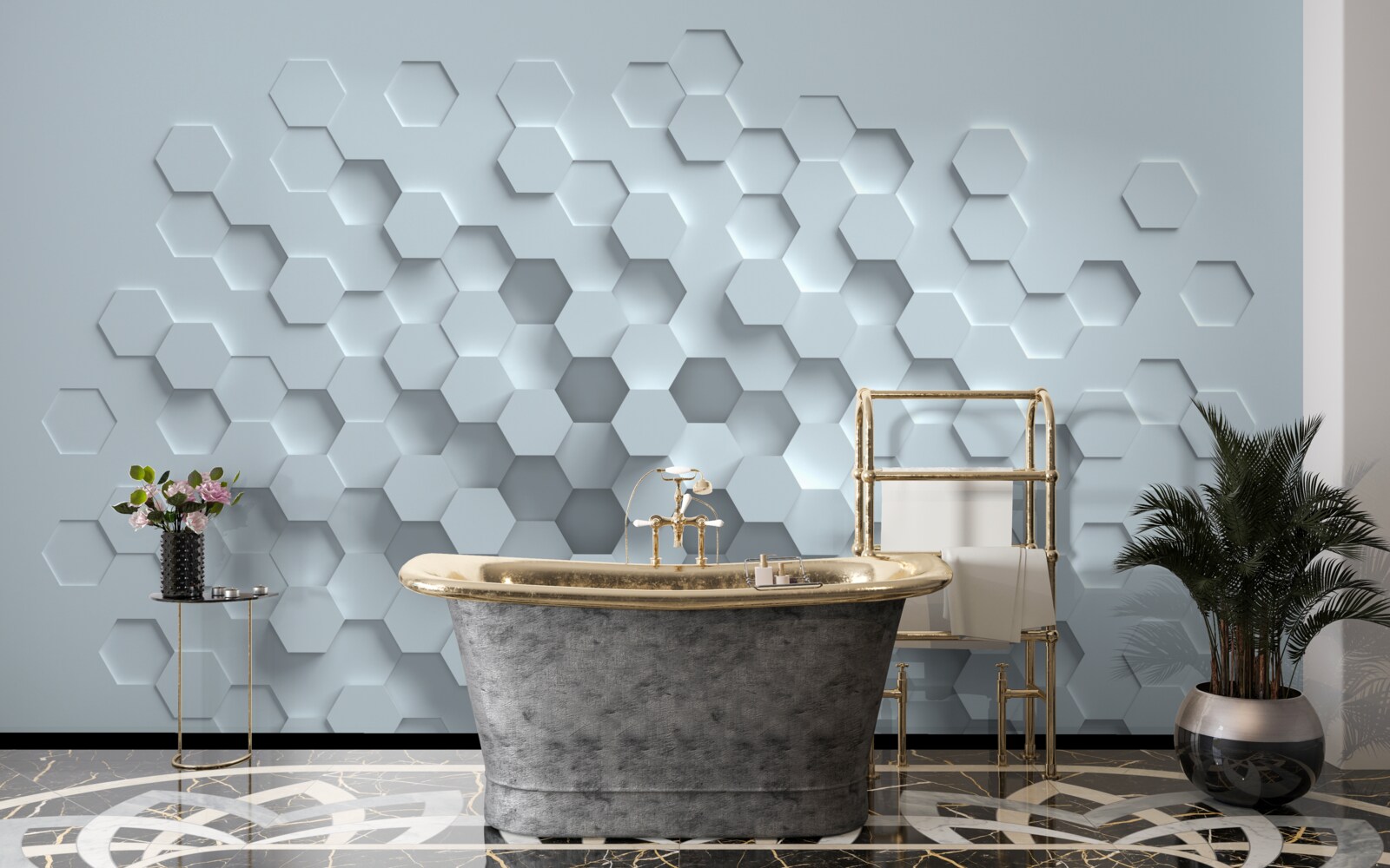Fototapet formațiuni în formă de fagure de miere formate din mai multe hexagoane