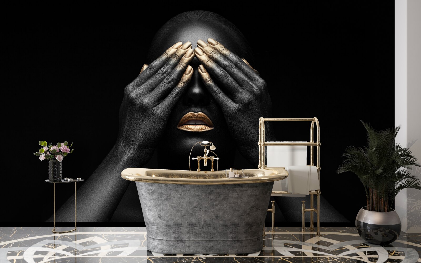 Fototapet fata și-a acoperit ochii cu mâinile