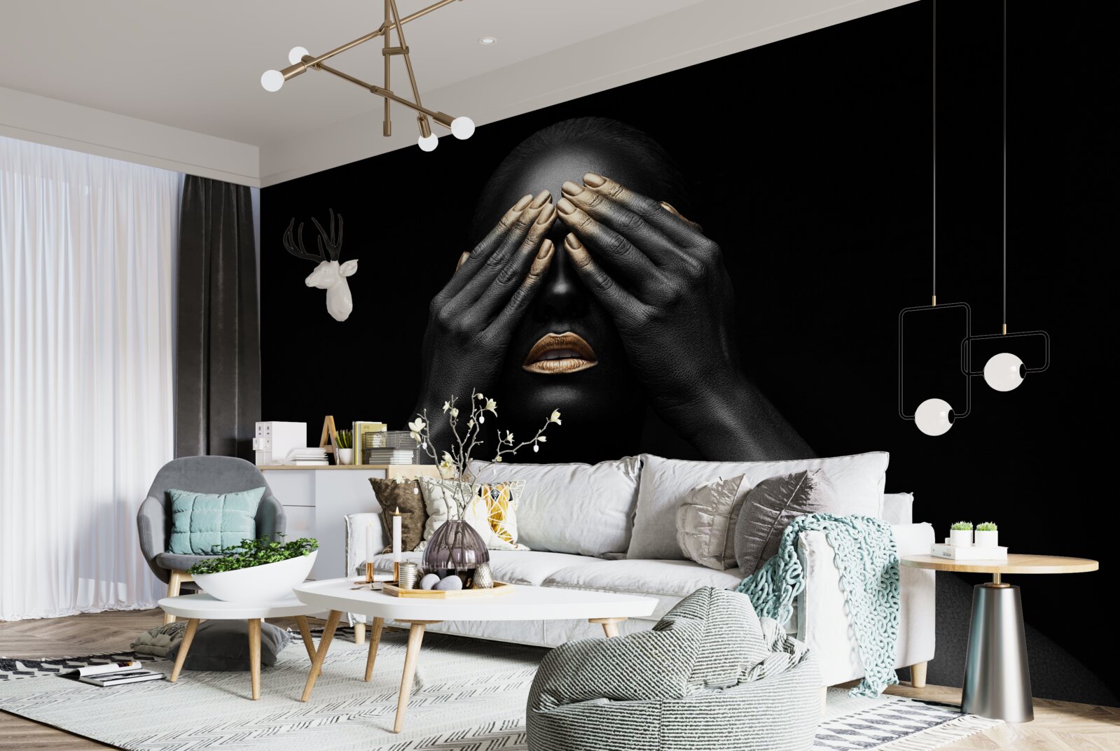 Fototapet fata și-a acoperit ochii cu mâinile