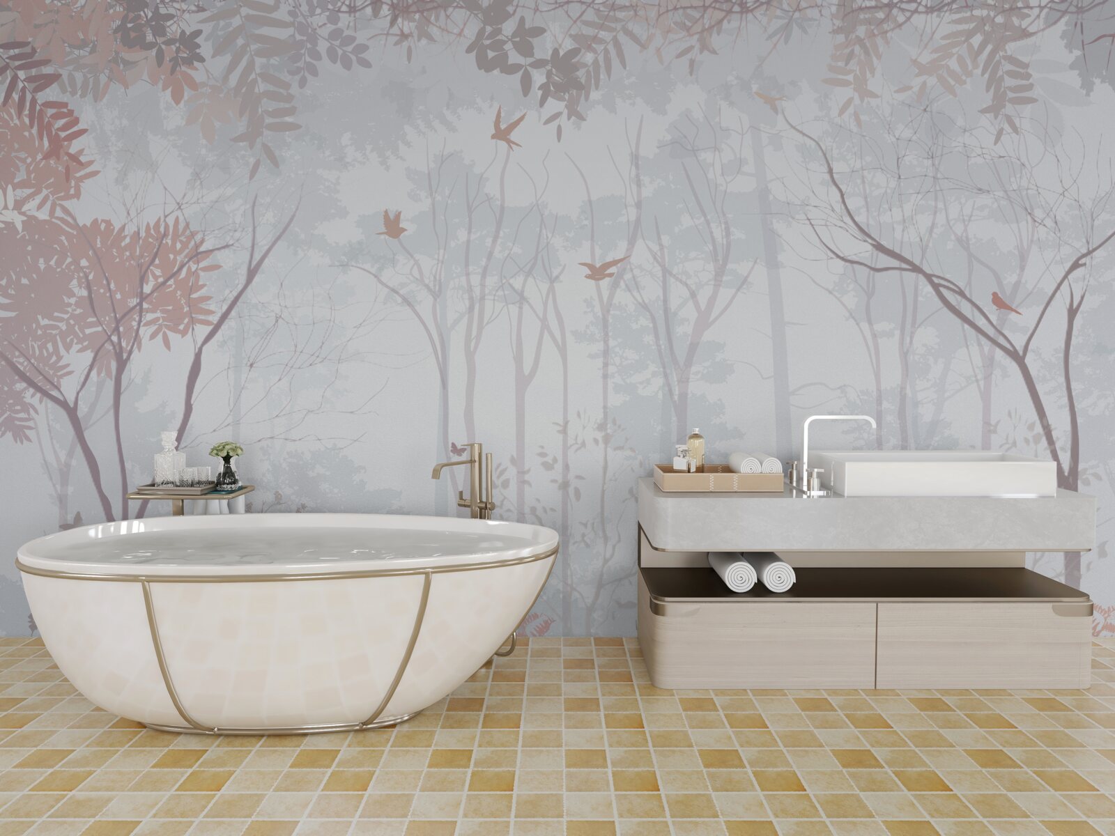 Fototapet pădure cețoasă într-o dimineață de toamnă