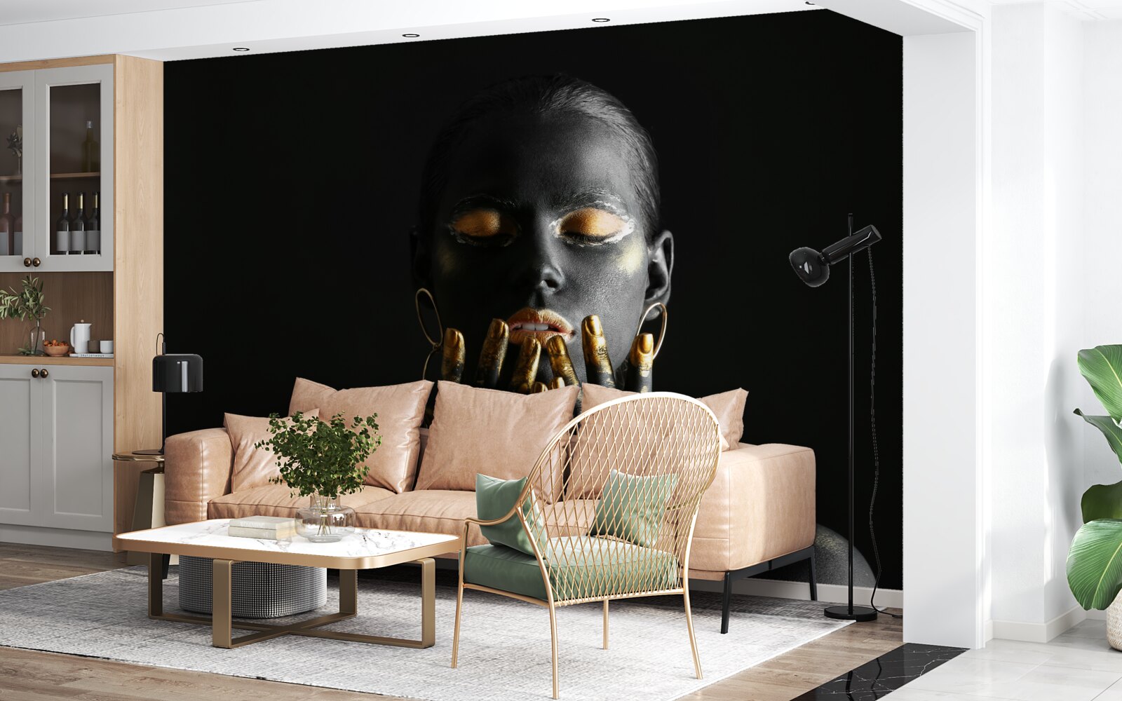 Fototapet femeie cu buzele încleștate