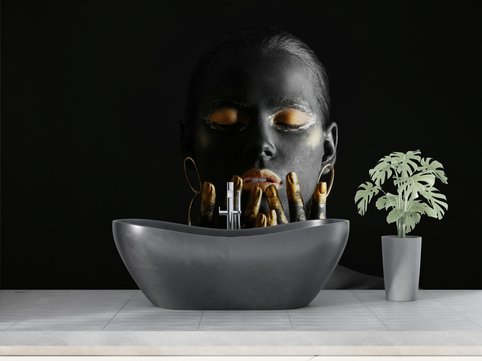 Fototapet femeie cu buzele încleștate