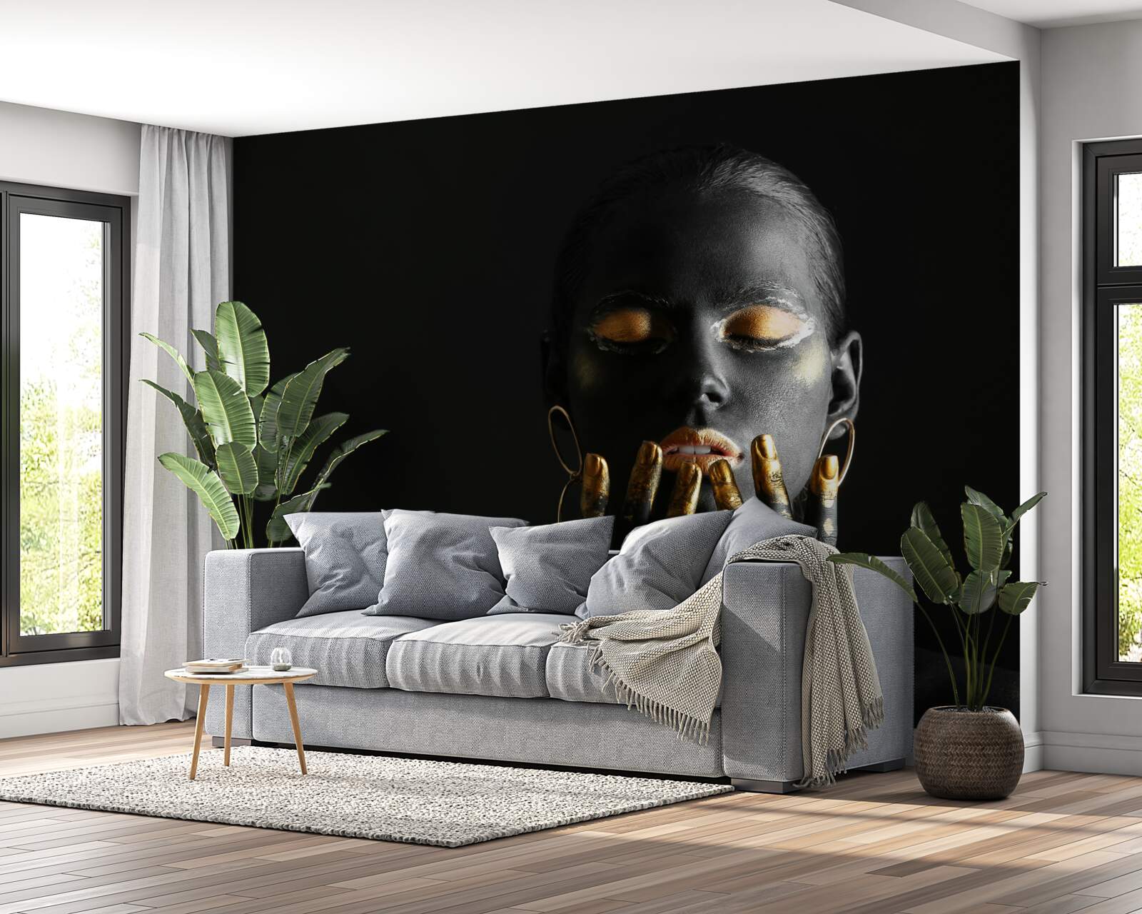 Fototapet femeie cu buzele încleștate