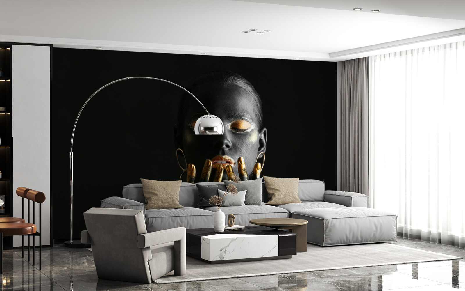 Fototapet femeie cu buzele încleștate