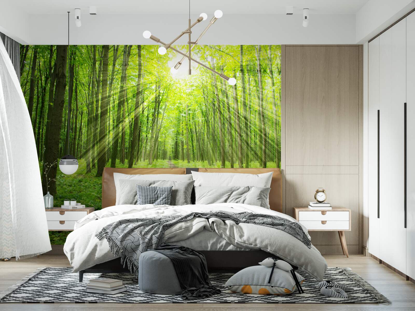 Fototapet Razele soarelui din pădurea verde și luxuriantă luminează totul în jur