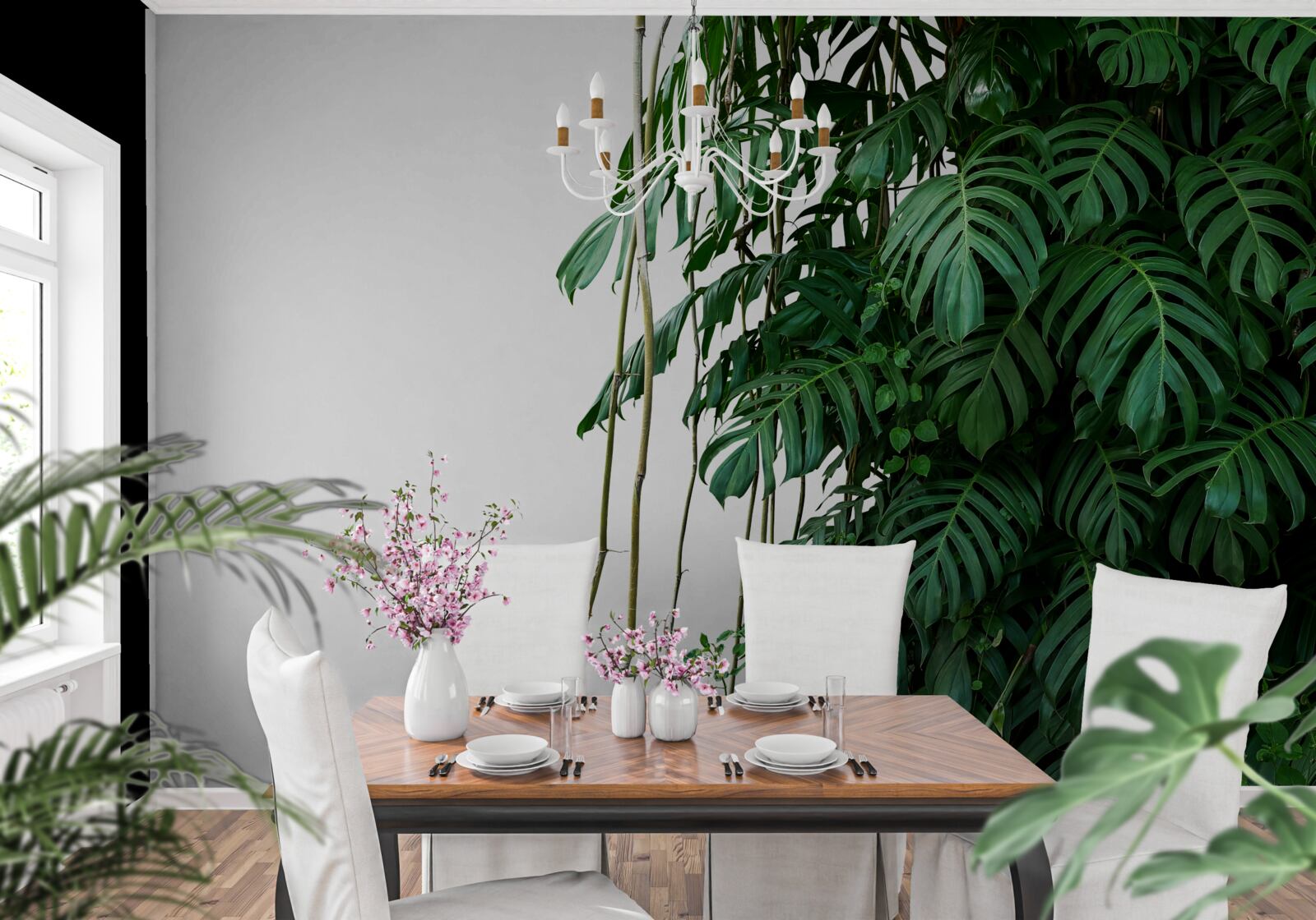 Fototapet frunze dense de monstera în nuanțe de verde