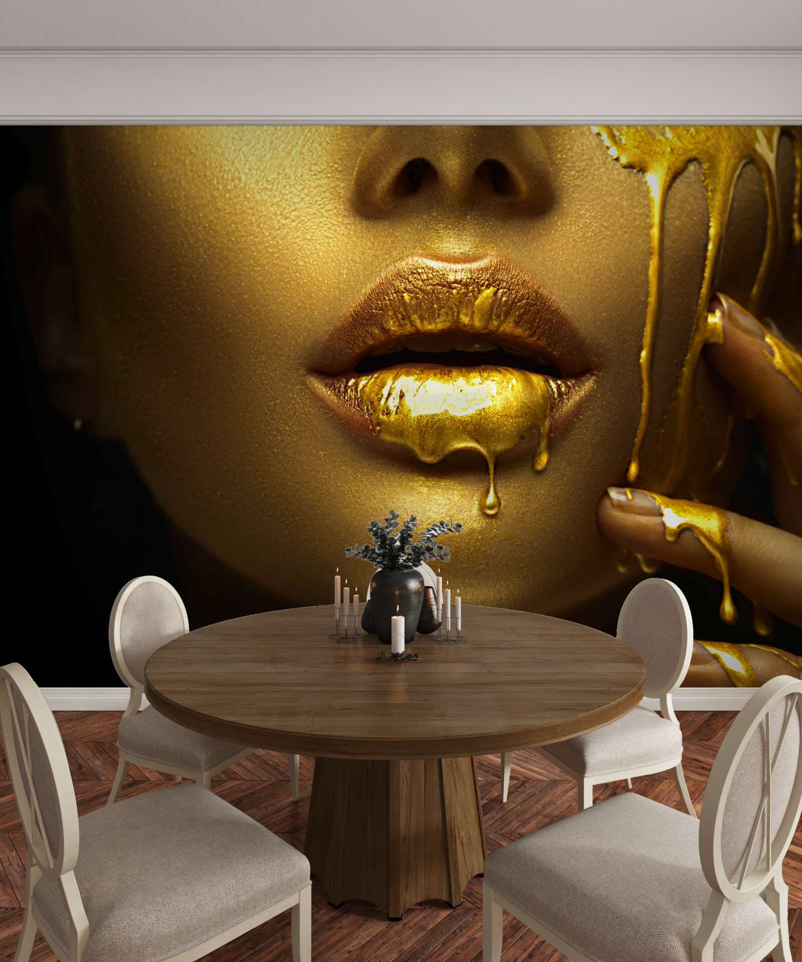 Fototapet femeie acoperită cu pigment auriu