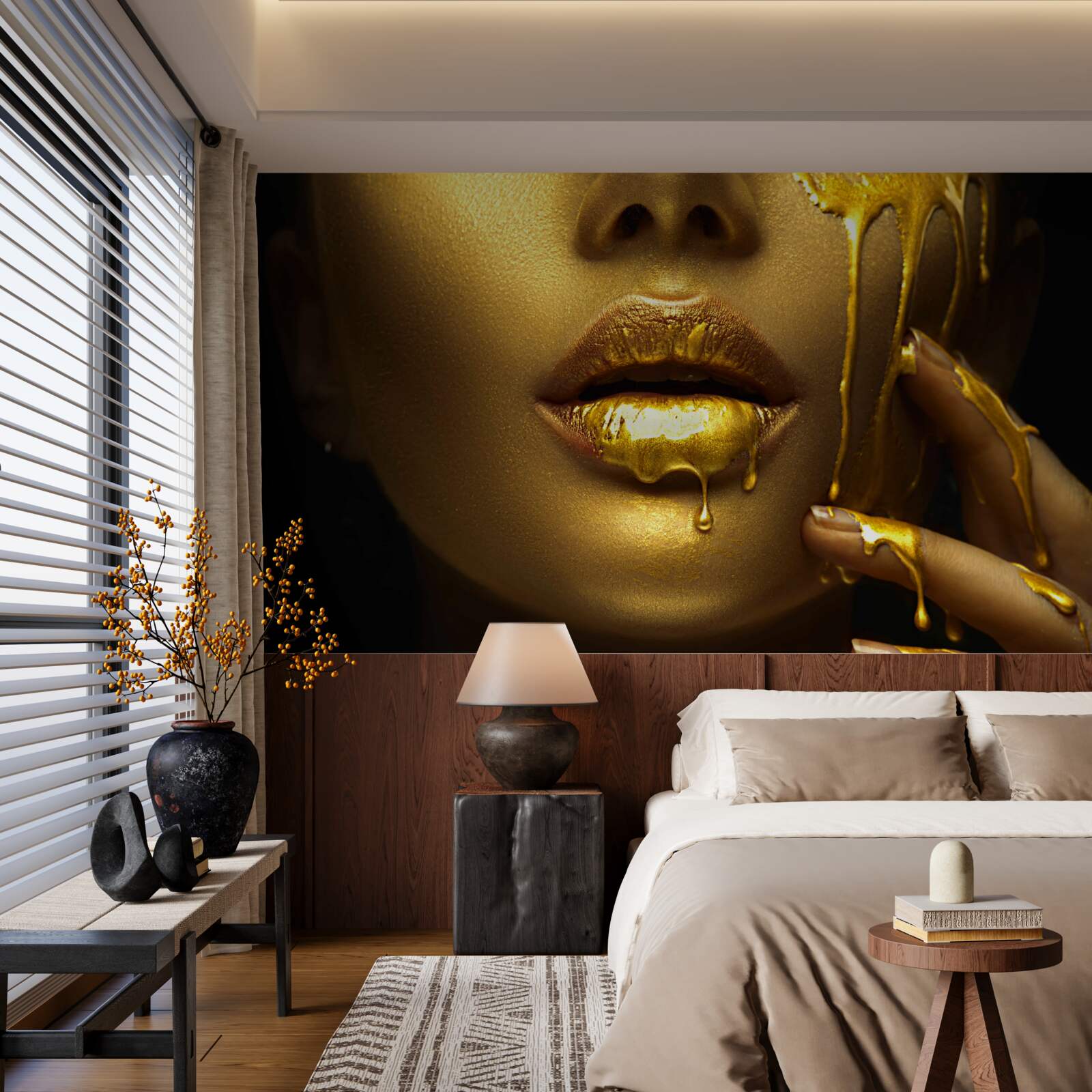 Fototapet femeie acoperită cu pigment auriu