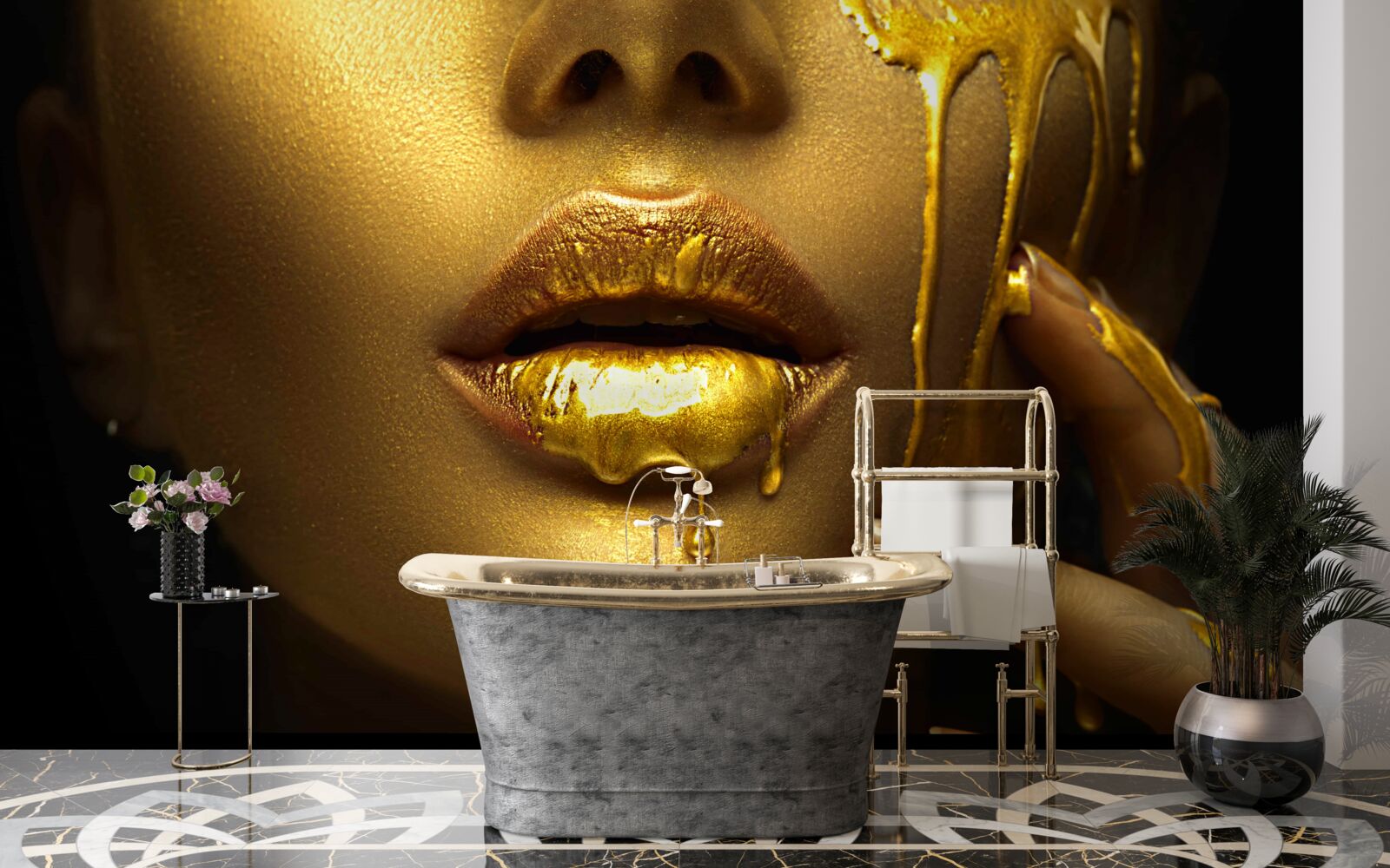 Fototapet femeie acoperită cu pigment auriu