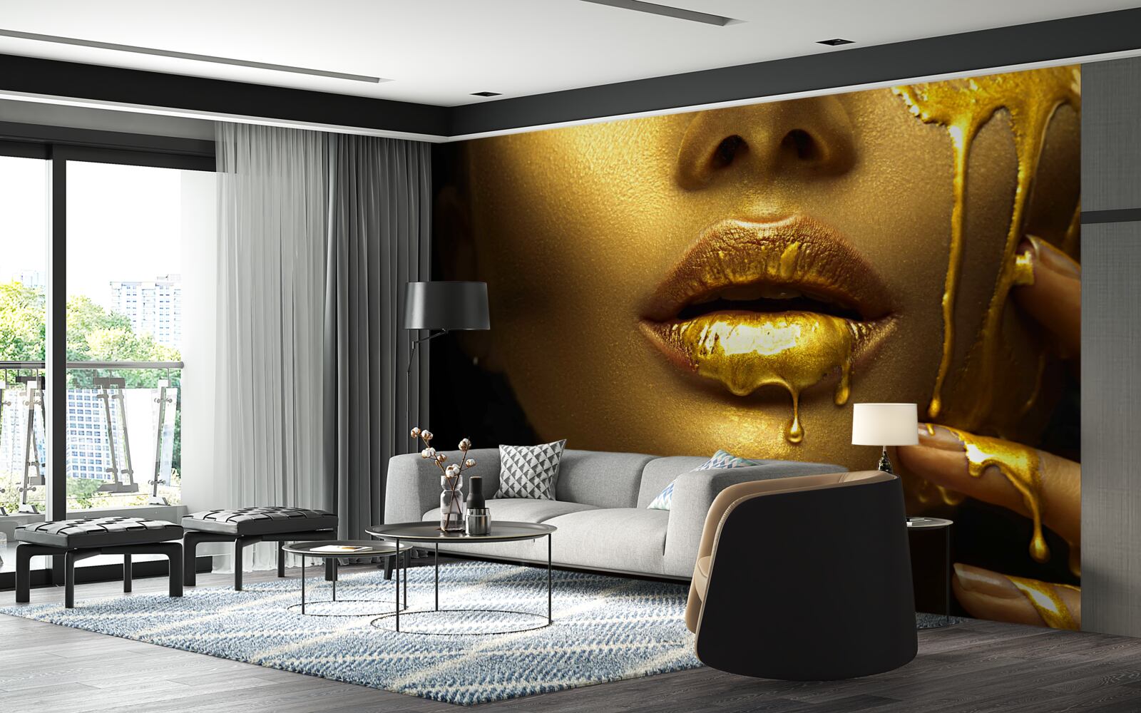 Fototapet femeie acoperită cu pigment auriu