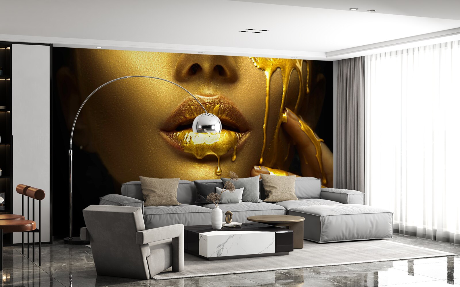 Fototapet femeie acoperită cu pigment auriu