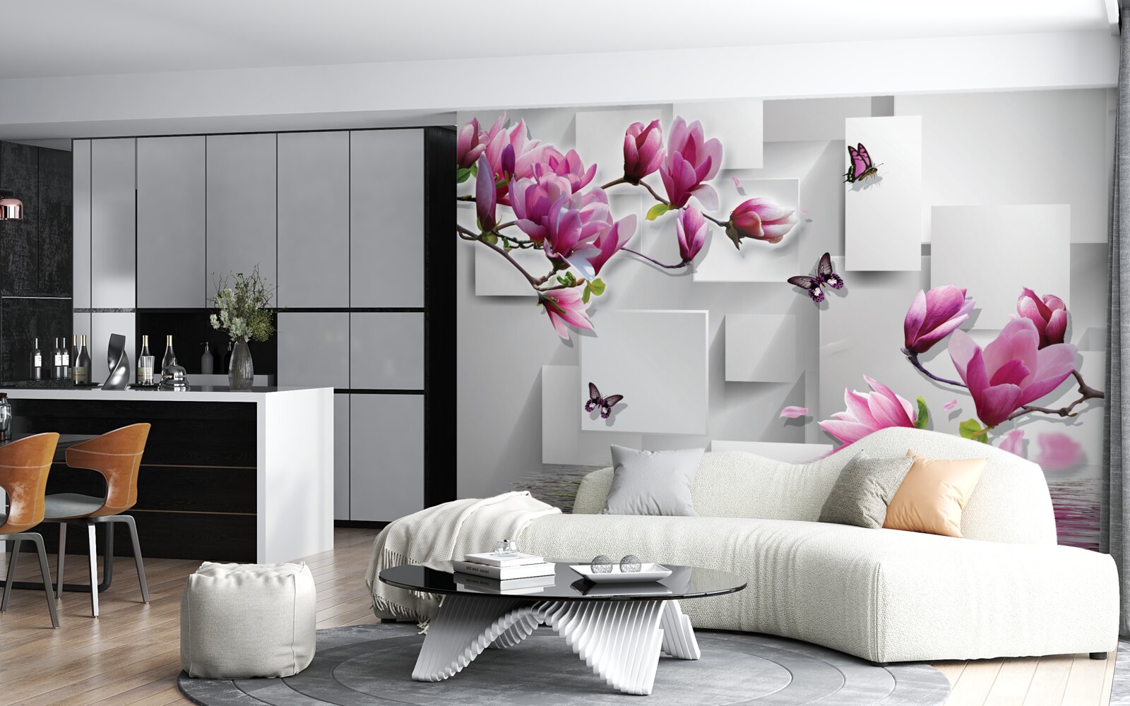 Fototapet magnolii purpurii alunecând peste apă