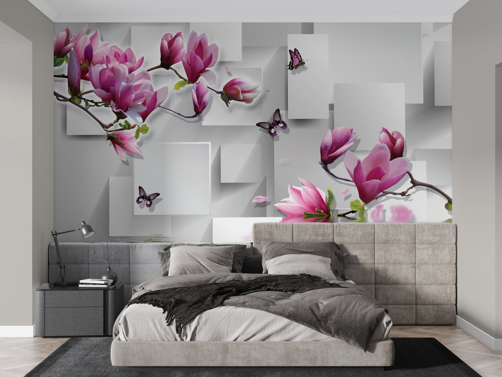 Fototapet magnolii purpurii alunecând peste apă