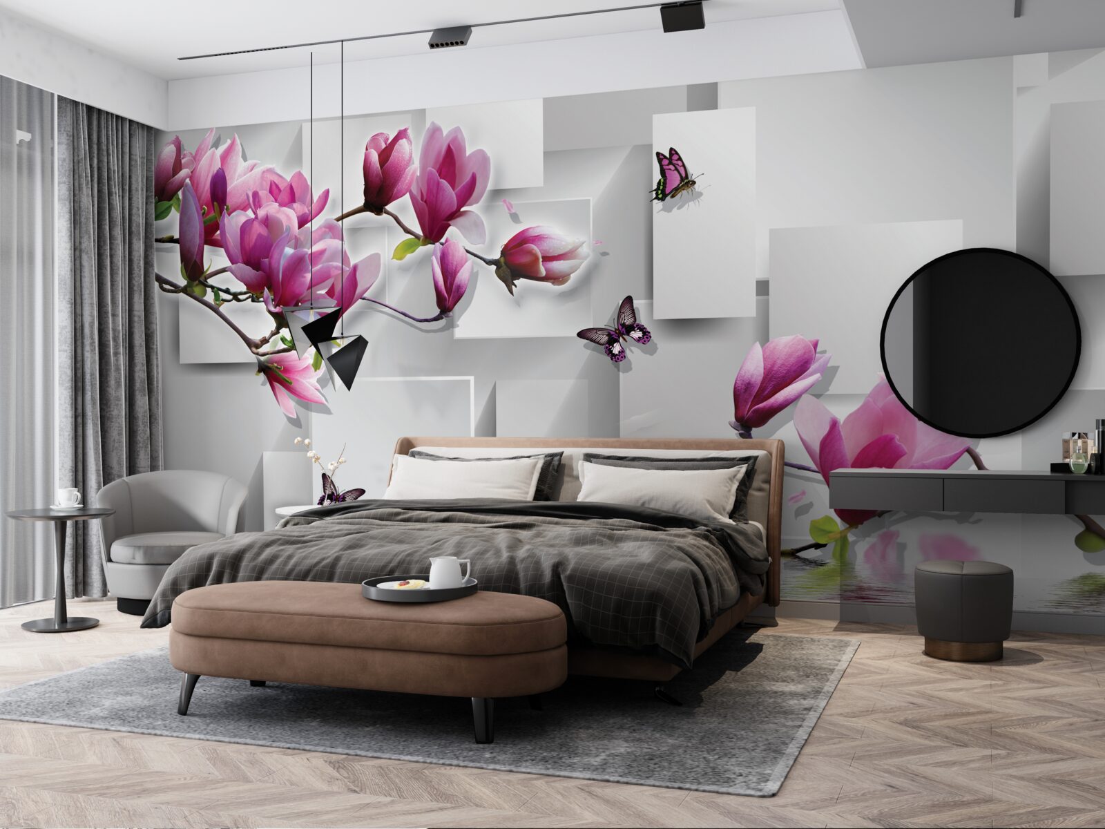 Fototapet magnolii purpurii alunecând peste apă