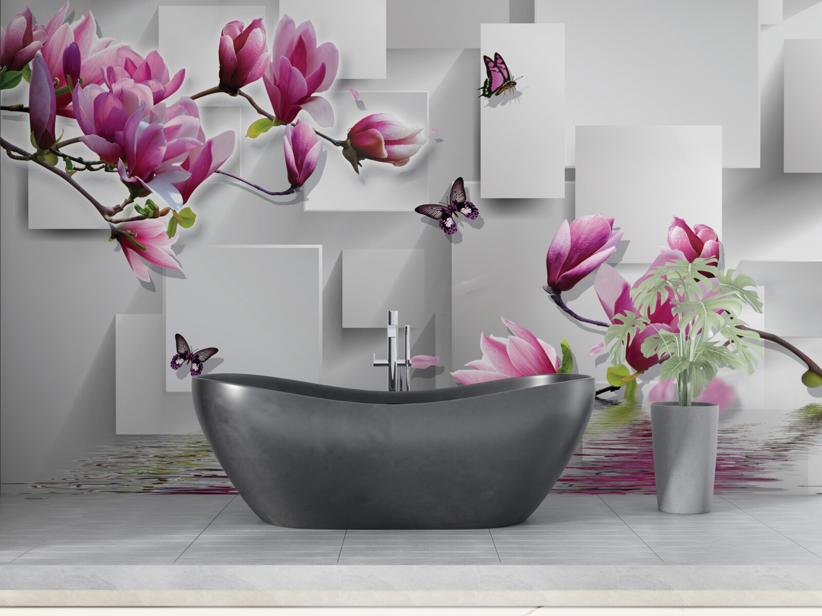 Fototapet magnolii purpurii alunecând peste apă
