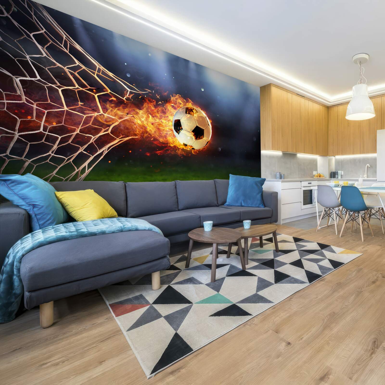 Fototapet mingea în flăcări explodează în plasa porții