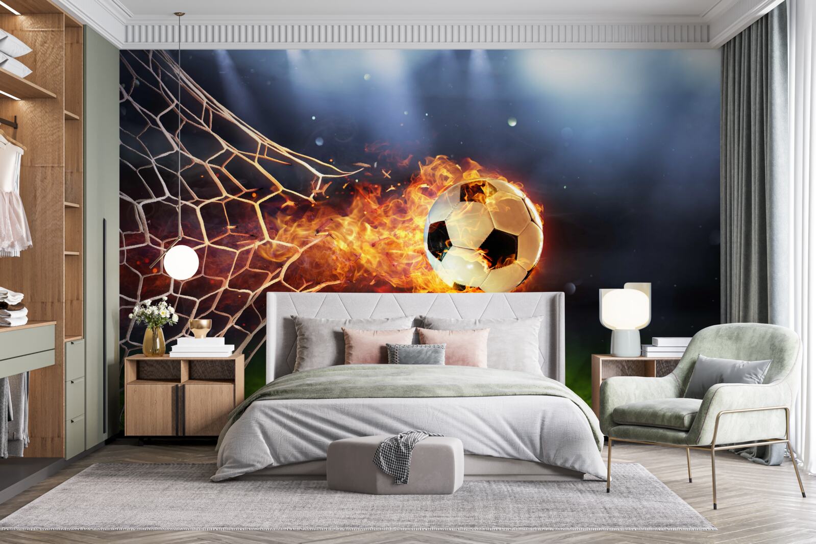 Fototapet mingea în flăcări explodează în plasa porții