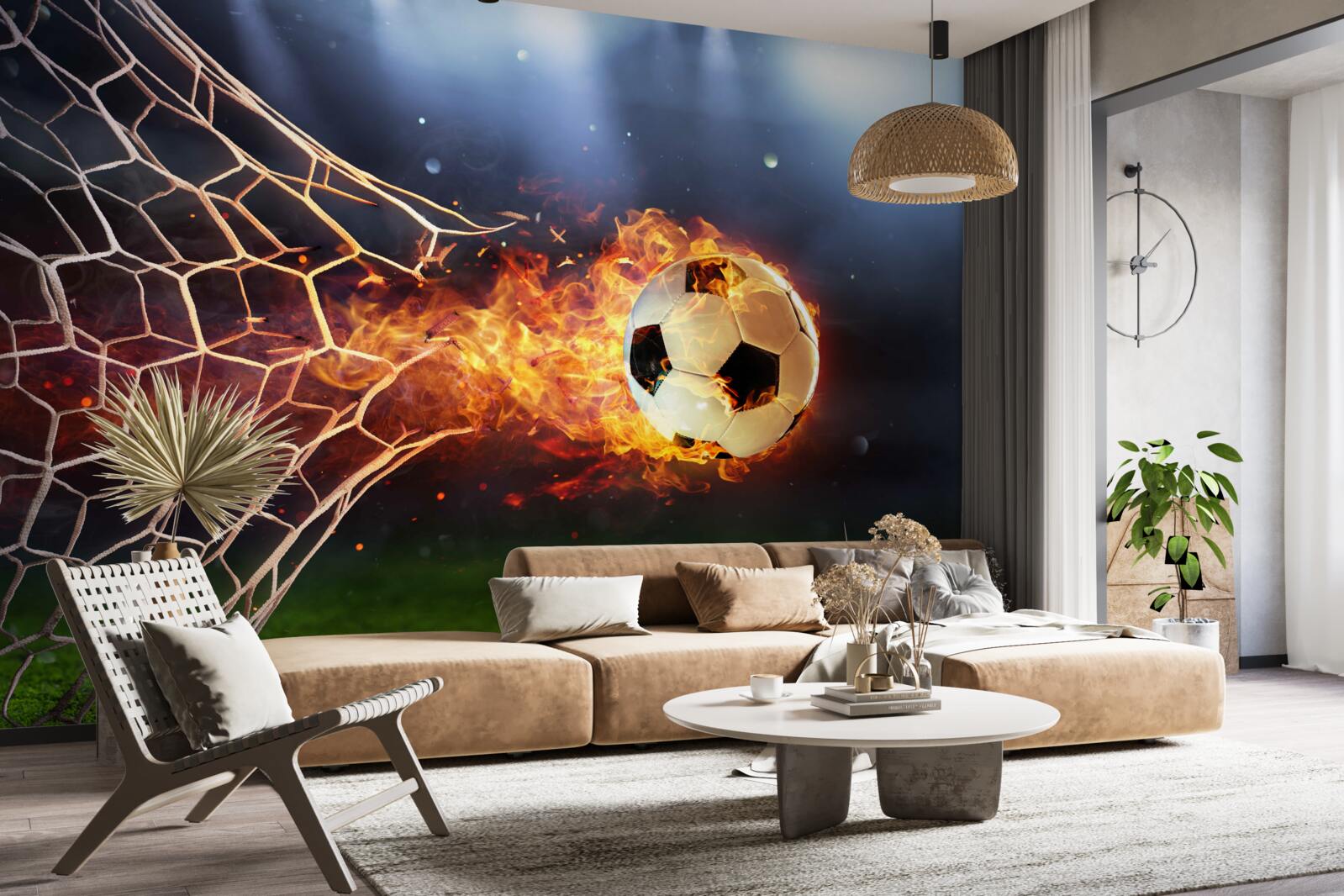 Fototapet mingea în flăcări explodează în plasa porții