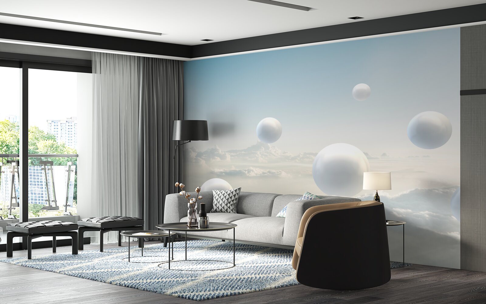 Fototapet bile albe care plutesc pe cer