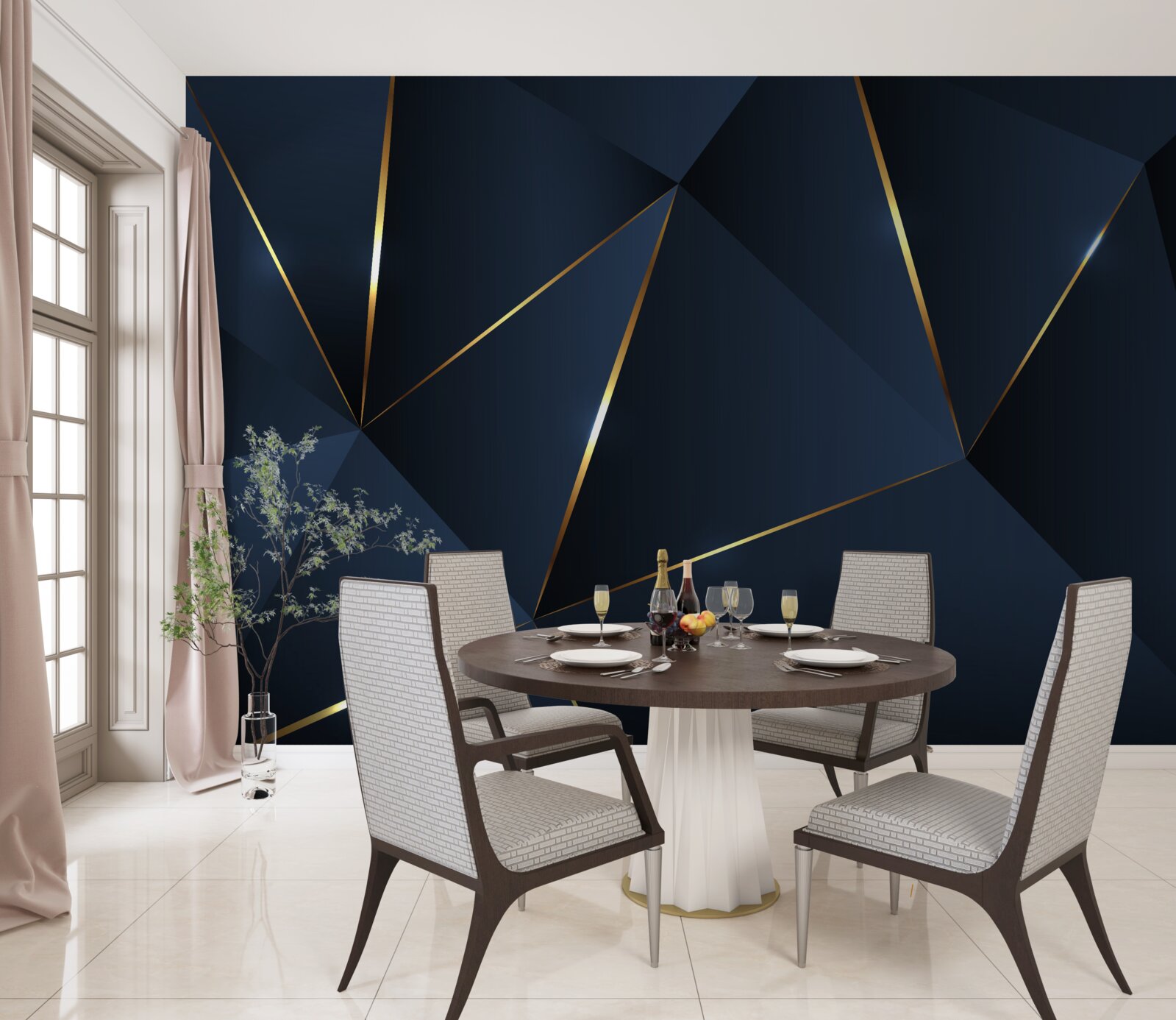 Fototapet triunghiurile sunt albastru închis cu margini aurii