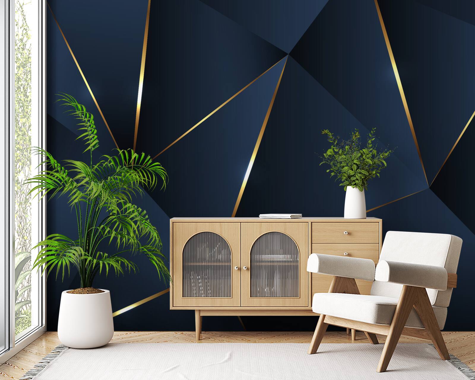 Fototapet triunghiurile sunt albastru închis cu margini aurii