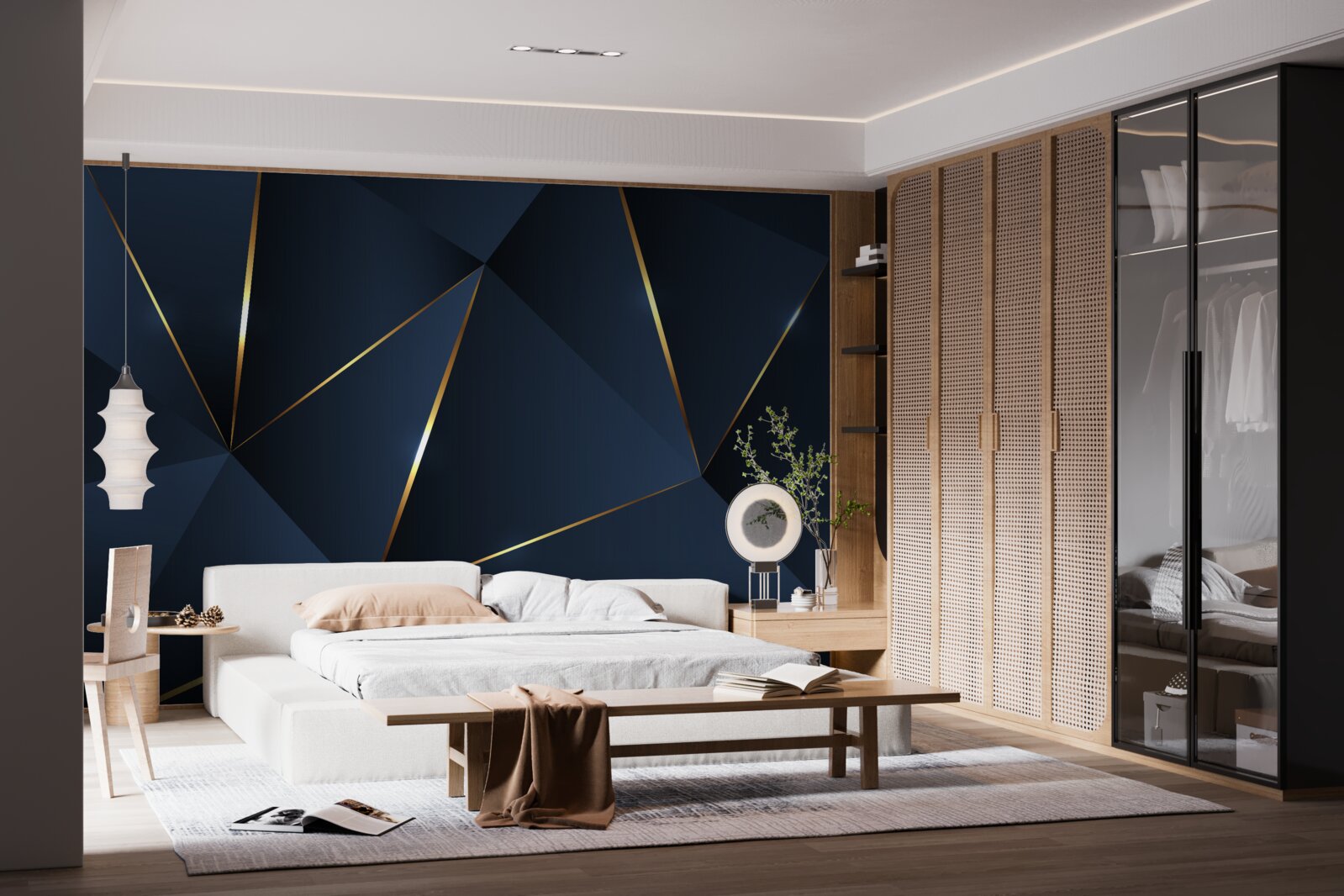 Fototapet triunghiurile sunt albastru închis cu margini aurii