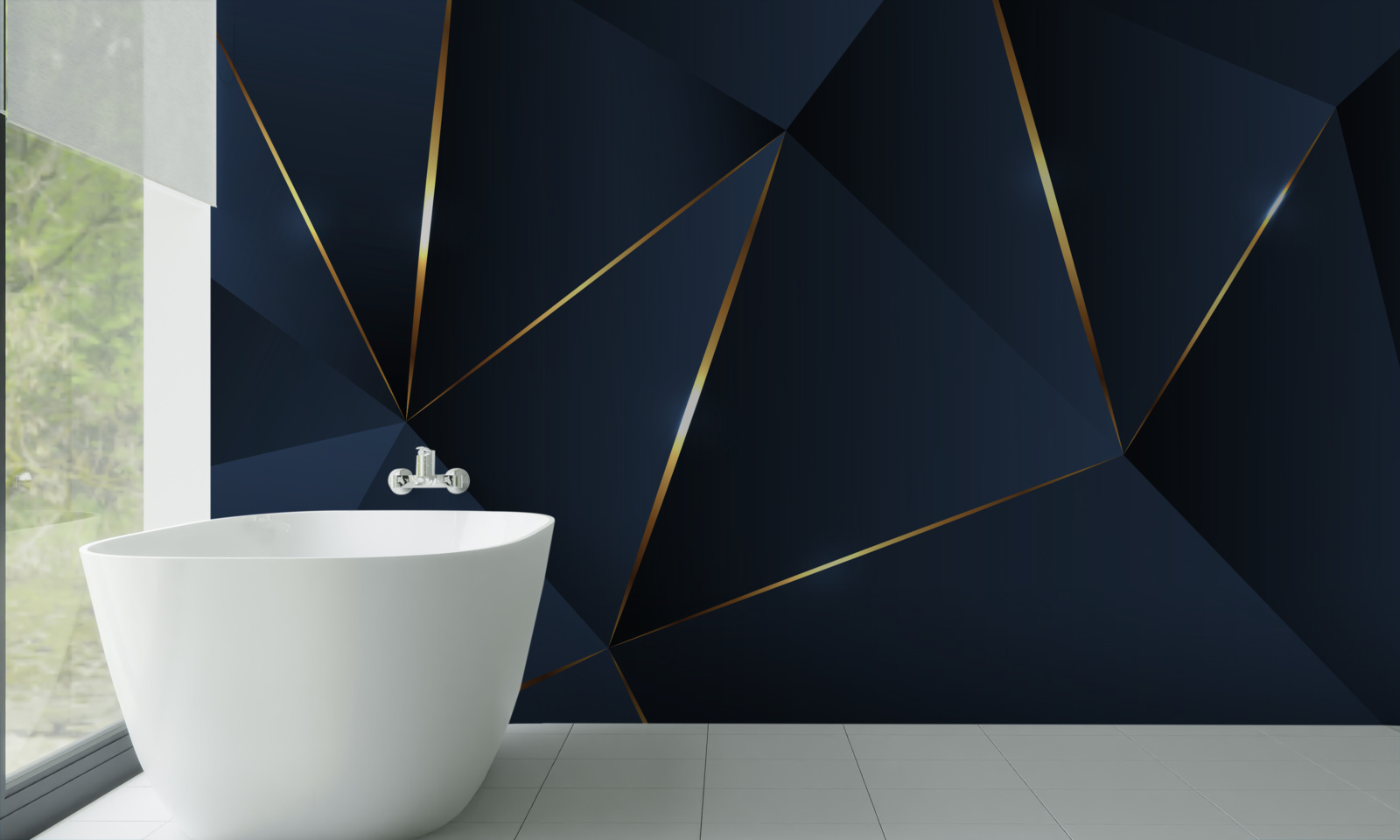 Fototapet triunghiurile sunt albastru închis cu margini aurii