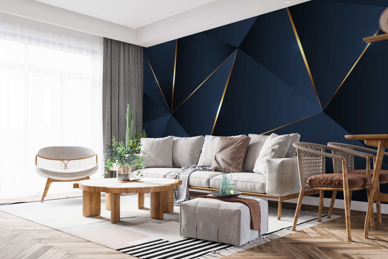 Fototapet triunghiurile sunt albastru închis cu margini aurii