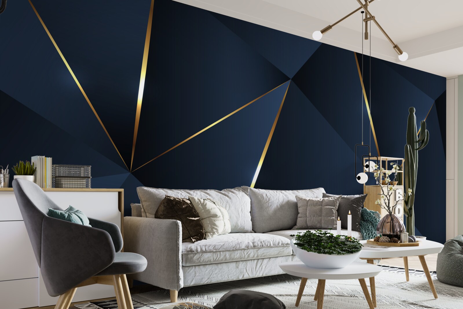 Fototapet triunghiurile sunt albastru închis cu margini aurii