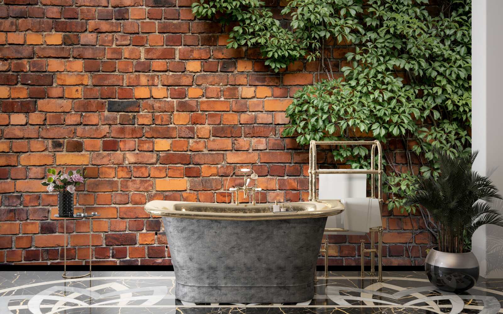 Fototapet Zidul este îngropat în iederă verde