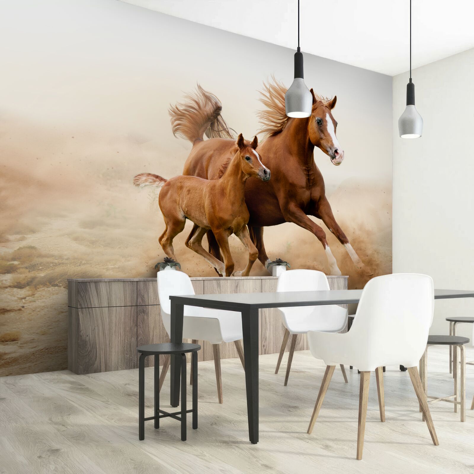 Fototapet curse de armăsari de bronz